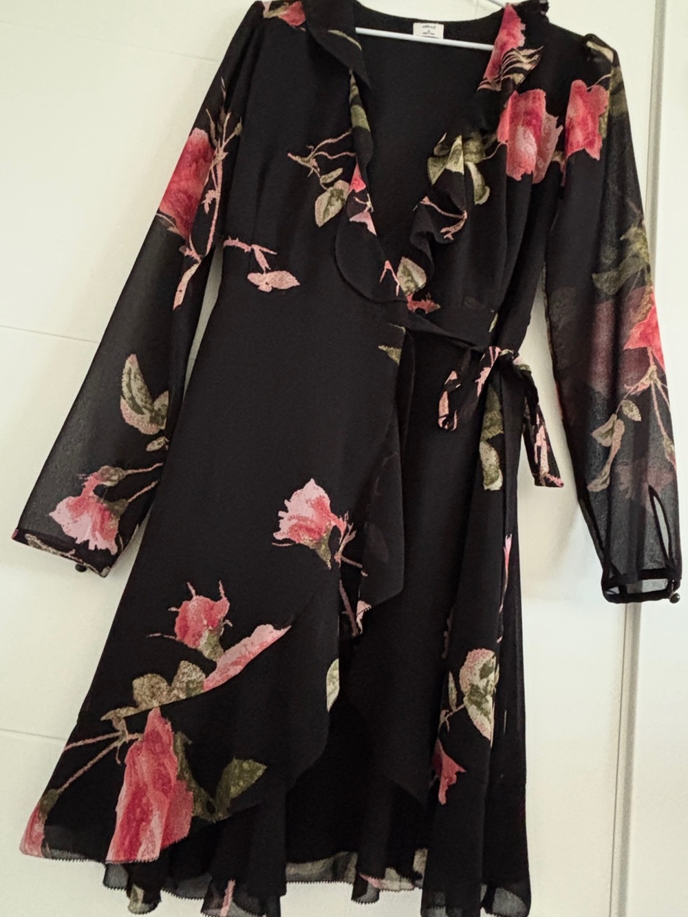 Wilfred Black Wrap Dress with Rose Print